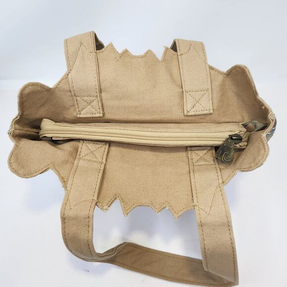 Laurel Burch 3 Cats Brown Green Small Canvas Tote Bag Purse Folk Art Feline - Picture 5 of 7